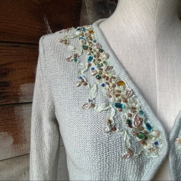 Free People Sea Shell Boho Beaded Knit Cardigan Medium - Picture 4 of 12